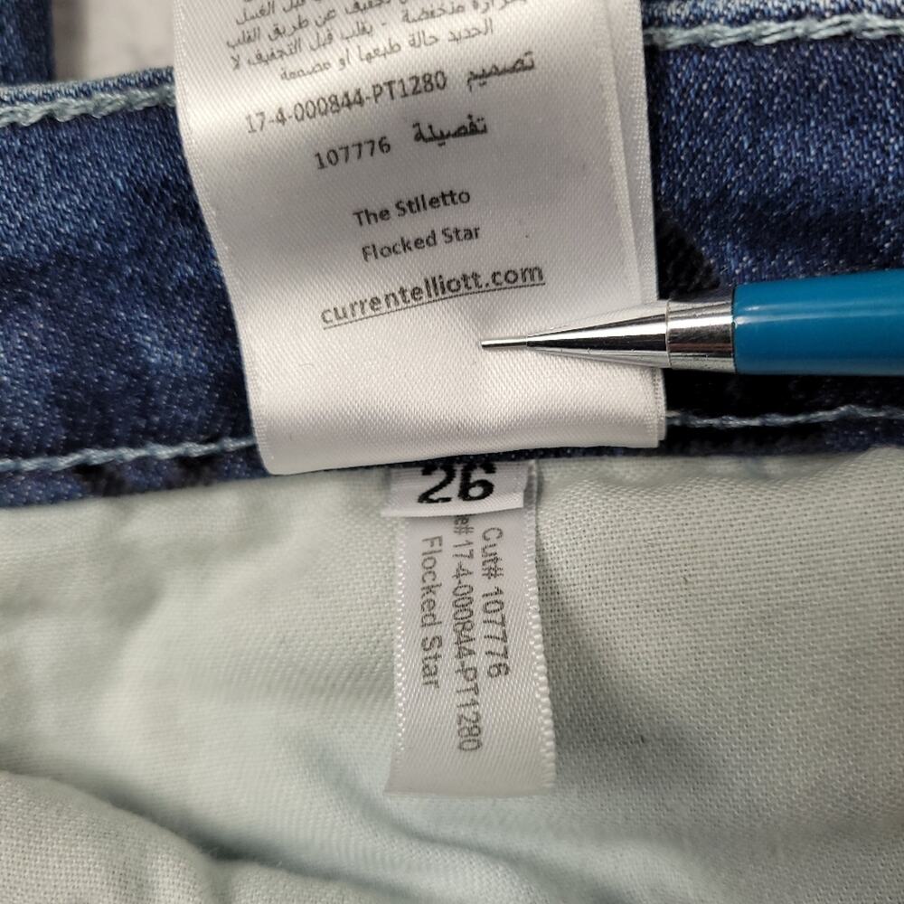 Current/Elliott The Stiletto Flocked Star Skinny Jeans Blue Medium Wash size 26 - Picture 15 of 16